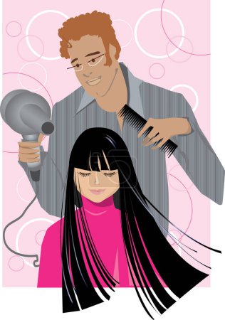 Illustration for Long haired girl at barber's shop - Royalty Free Image