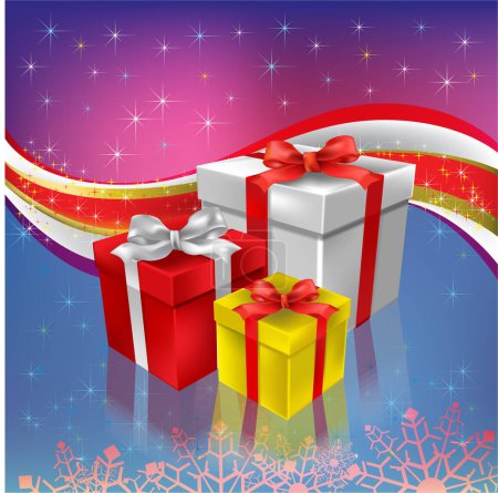 Téléchargez les illustrations : Carte cadeau avec cadeaux de Noël, illustration vectorielle - en licence libre de droit