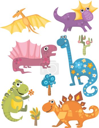 Téléchargez les illustrations : Jeu de dinosaures illustration de dessin animé - en licence libre de droit