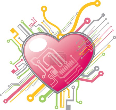 Téléchargez les illustrations : Illustration vectorielle d'icône de carte de circuit cardiaque - en licence libre de droit