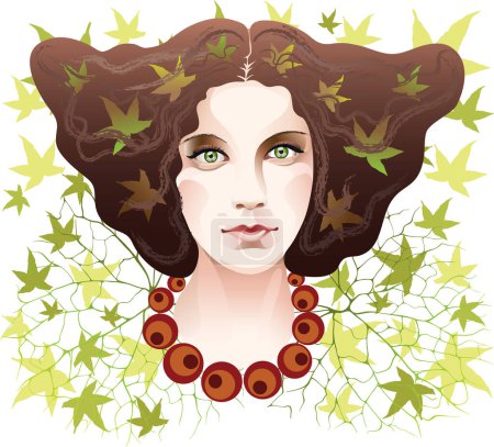 Illustration for Beautiful woman with big hair in autumn forest - Royalty Free Image