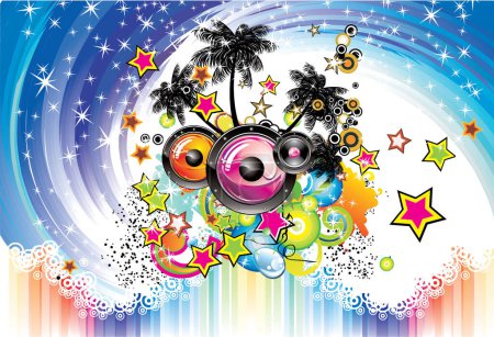 Ilustración de Fiesta de verano con bola disco, vector de ilustración - Imagen libre de derechos