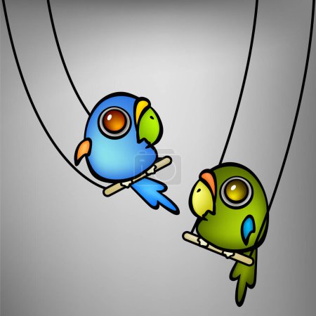 Téléchargez les illustrations : Deux oiseaux assis sur les balançoires - en licence libre de droit