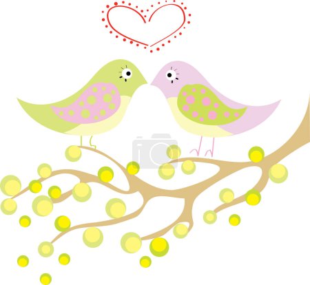 Téléchargez les illustrations : Illustration vectorielle d'oiseaux mignons sur une branche d'arbre - en licence libre de droit