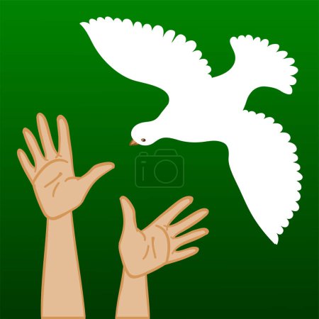 Téléchargez les illustrations : Pigeon dans les mains du monde illustration vectorielle moderne - en licence libre de droit