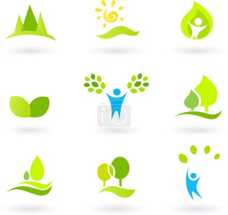 Téléchargez les illustrations : Icônes vertes de la nature - ensemble logo nature - en licence libre de droit