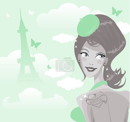 Illustration for Woman with eiffel tower, modern vector illustration - Royalty Free Image