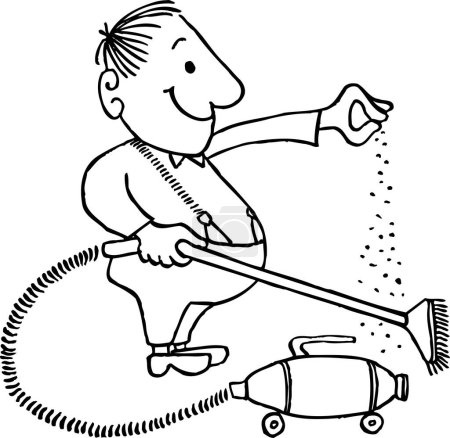 Illustration for Vector illustration of a man with vacuum cleaner - Royalty Free Image