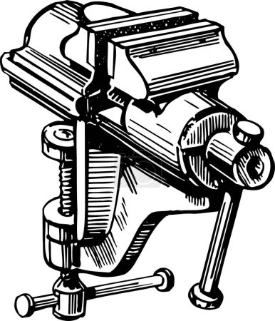 Ilustración de Ilustración en blanco y negro de vise, herramienta de cerrajero aislado en blanco - Imagen libre de derechos