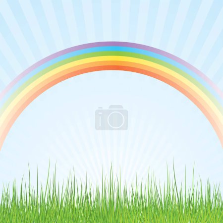 Ilustración de Fondo con arco iris y hierba verde. - Imagen libre de derechos
