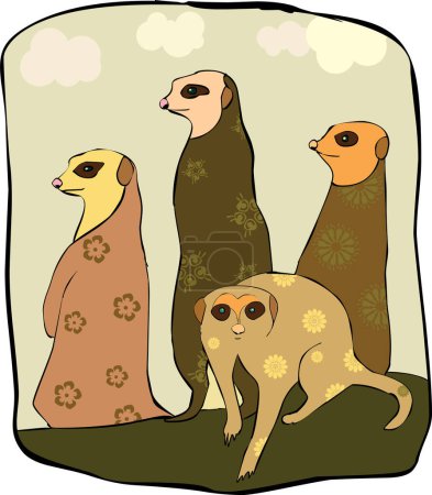 Téléchargez les illustrations : Illustration vectorielle de suricate mignon dans le désert - en licence libre de droit
