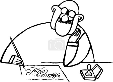 Illustration for Cartoon man drawing of letter with pen - Royalty Free Image