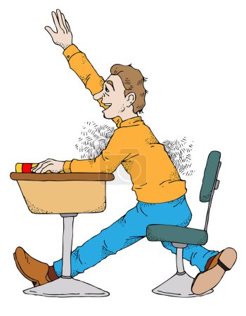 Téléchargez les illustrations : Une illustration de dessin animé d'un homme au bureau de l'école - en licence libre de droit