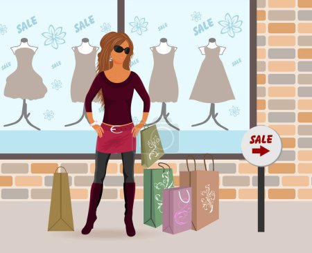 Illustration for Illustration of a girl with shopping bag - Royalty Free Image