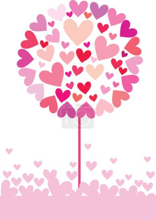 Téléchargez les illustrations : Carte de Saint Valentin avec arbre et coeurs - en licence libre de droit