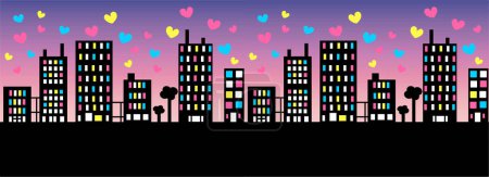 Illustration for City night vector background with skyscrapers. night city with lights - Royalty Free Image