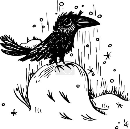 Téléchargez les illustrations : Illustration vectorielle du corbeau noir et blanc - en licence libre de droit