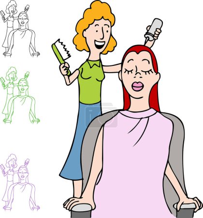 Téléchargez les illustrations : Une image d'une femme dans un salon de coiffure obtenir une coloration des cheveux
. - en licence libre de droit
