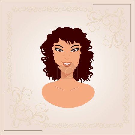 Illustration for Beautiful woman portrait with curly hair, vector illustration - Royalty Free Image