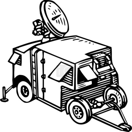 Téléchargez les illustrations : Illustration de dessin animé d'un camion avec antenne sur fond blanc - en licence libre de droit