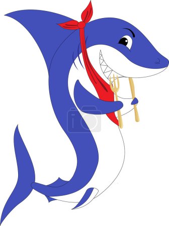 Illustration for Illustration of a cartoon cute shark with cutlery - Royalty Free Image