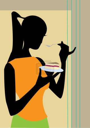Téléchargez les illustrations : Femme mangeant un dessert, illustration vectorielle - en licence libre de droit
