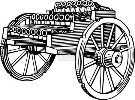 Illustration for Black drawing of an old cannon. vintage illustration. - Royalty Free Image