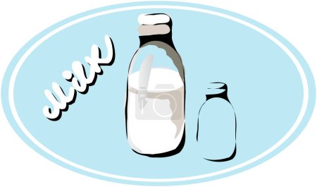 Téléchargez les illustrations : Bouteille de lait sur fond bleu - en licence libre de droit