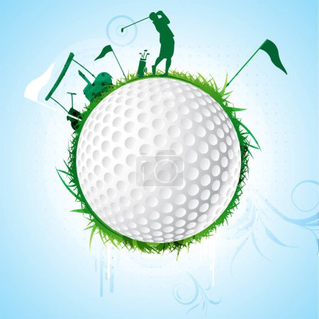 golf design z zieloną trawą i graczem, wektor