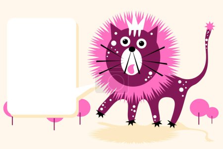 Téléchargez les illustrations : Illustration vectorielle de chat mignon aux cheveux roses et bannière vierge - en licence libre de droit