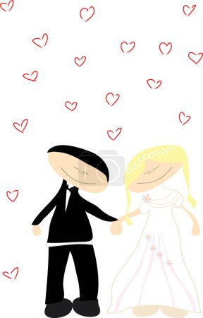 Téléchargez les illustrations : Carte de jour de mariage avec mariée et marié dans l'amour vecteur - en licence libre de droit