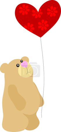 Téléchargez les illustrations : Ours avec une illustration de ballon coeur rouge - en licence libre de droit