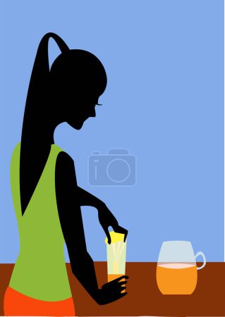 Téléchargez les illustrations : Illustration vectorielle d'une femme faisant du jus frais - en licence libre de droit