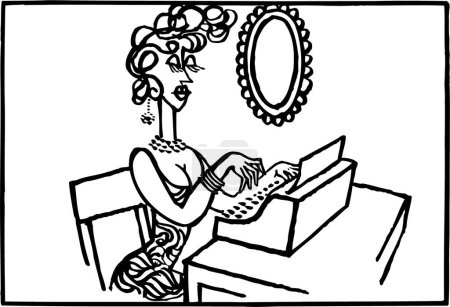 Téléchargez les illustrations : Femme avec machine à écrire au bureau - en licence libre de droit