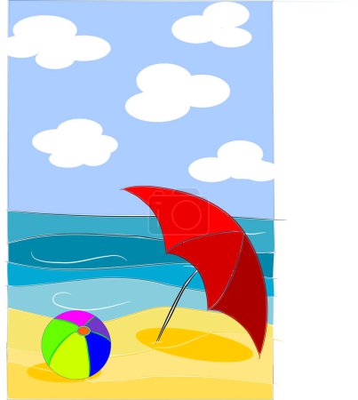 Illustration for Ball and umbrella on the beach, vector illustration - Royalty Free Image
