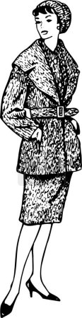 Téléchargez les illustrations : Illustration noir et blanc de la femme élégante - en licence libre de droit