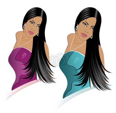 Illustration for Young beautiful girl with long dark hair and beautiful eyes. vector illustration. - Royalty Free Image