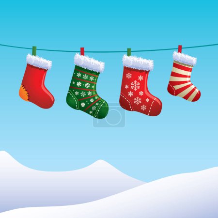 Téléchargez les illustrations : Fond de Noël avec chaussettes - en licence libre de droit