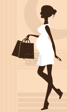 Téléchargez les illustrations : Femme enceinte avec sacs à provisions - en licence libre de droit