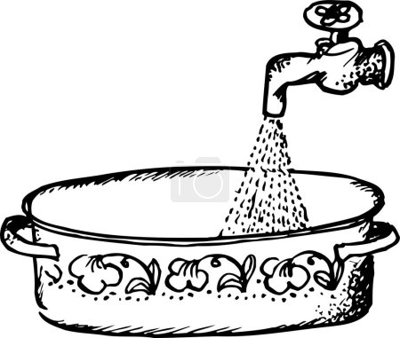 Téléchargez les illustrations : Illustration de dessin animé de l'évier de cuisine avec le couvercle et l'eau. isolé sur fond blanc - en licence libre de droit