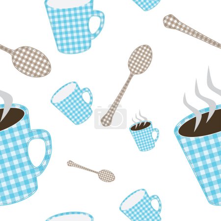 Téléchargez les illustrations : Modèle sans couture vectoriel avec café et tasse de thé. - en licence libre de droit