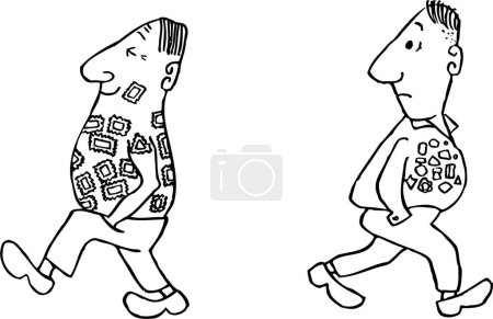 Ilustración de Dos hombres recogiendo diferentes cosas caminando sobre fondo blanco - Imagen libre de derechos