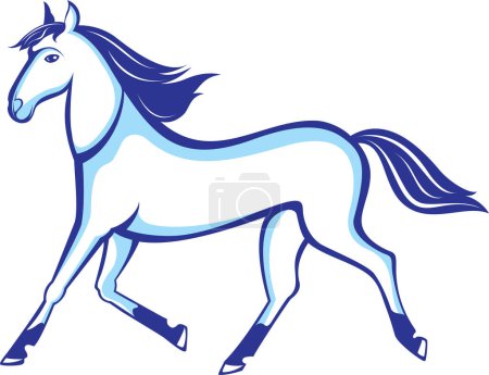 Illustration for Blue horse running, vector illustration - Royalty Free Image