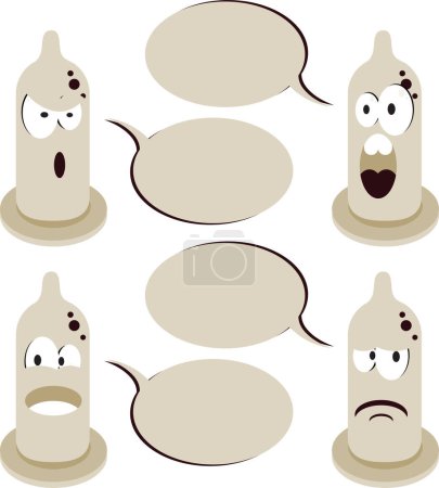 Illustration for Cartoon condom characters with speech bubbles - Royalty Free Image