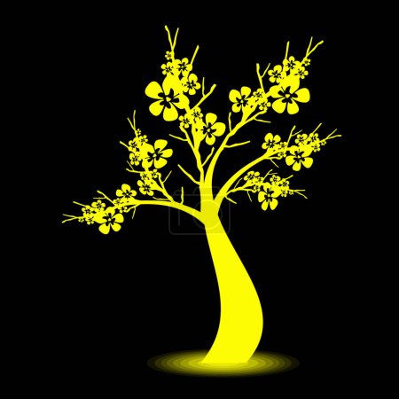 Téléchargez les illustrations : Silhouette d'arbre sur fond sombre, illustration vectorielle - en licence libre de droit