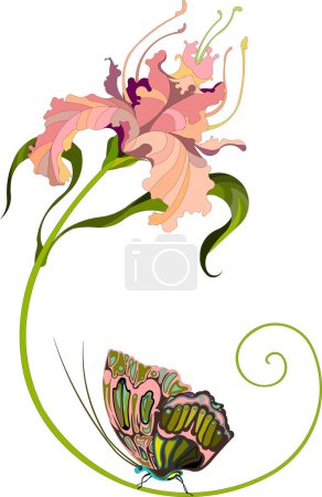 Illustration for Vector illustration of a beautiful flower with butterfly - Royalty Free Image
