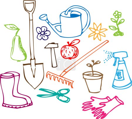 Illustration for Garden tools and garden icons set on white background - Royalty Free Image