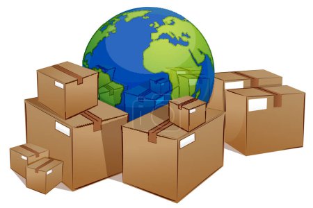 Illustration for Cardboard boxes with globe, shipment concept - Royalty Free Image