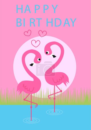 Illustration for Happy valentines day card with birds and cake - Royalty Free Image