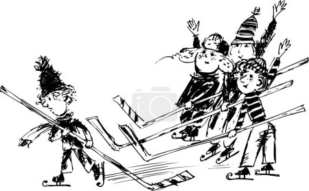 Téléchargez les illustrations : Garçons jouant au hockey sur glace - illustration vectorielle - en licence libre de droit